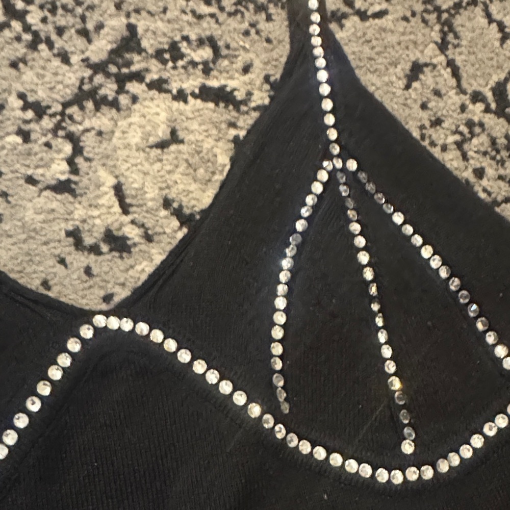 Black Rhinestone detailed soft knit Crop Top - Picture 2 of 6